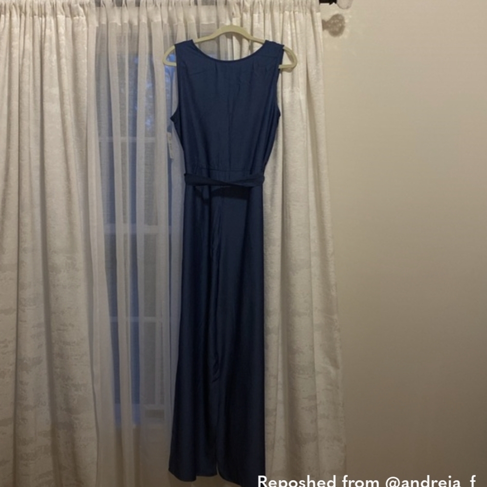Cupshe Slate Blue Sleeveless Tie-Waist Wide-Leg Jumpsuit NWT - Picture 7 of 10